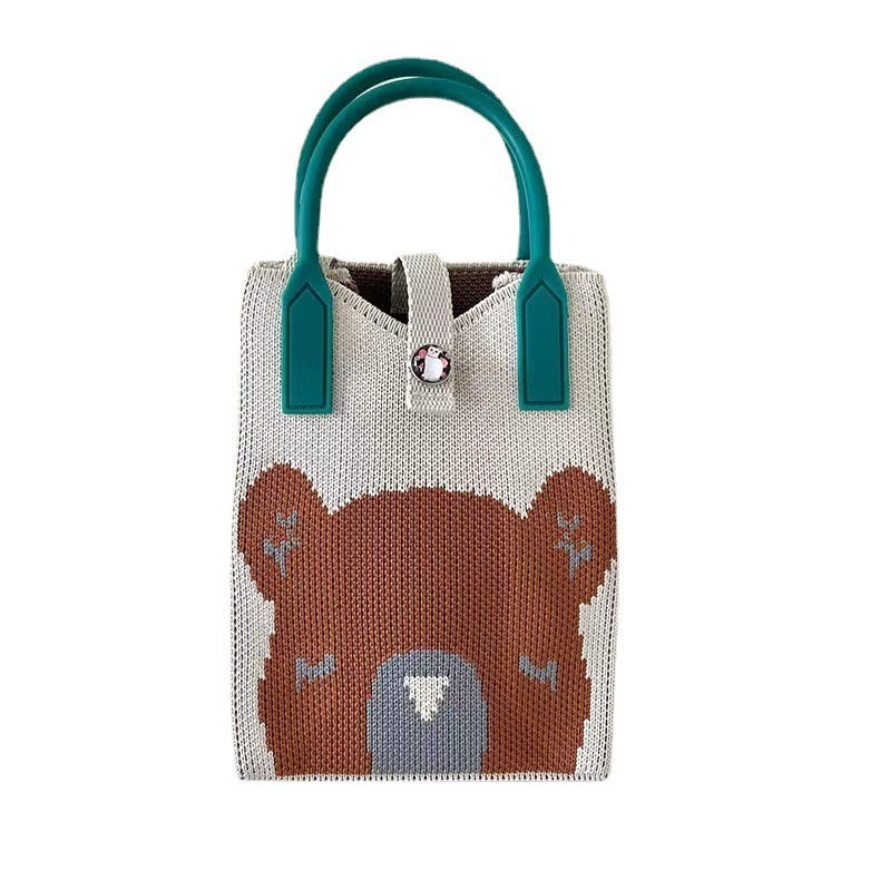 Women's Style Niche Contrast Color Bear Knit Handbags