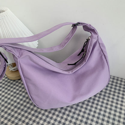 Korean Style Versatile Simple Waffle Artistic Solid Color Bags