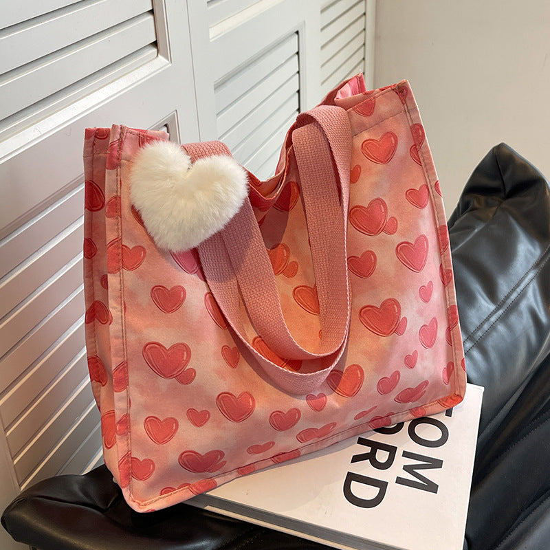 High-grade Large Capacity Female With Hearts Shoulder Bags