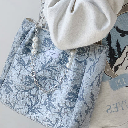 Women's Sea Salt Blue Jacquard Canvas Tote Shoulder Bags