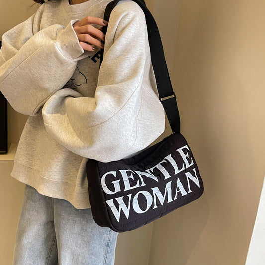 Large Capacity Embroidered Letters Wide Strap Shoulder Bags