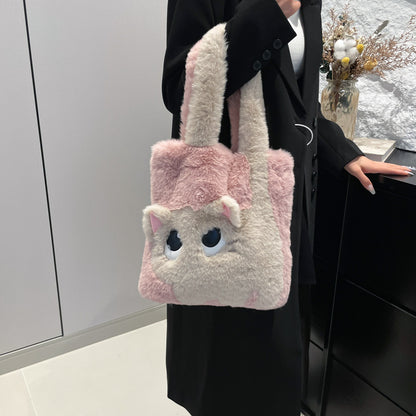 Women's Plush Large Capacity Creative Cat Cartoon Shoulder Bags