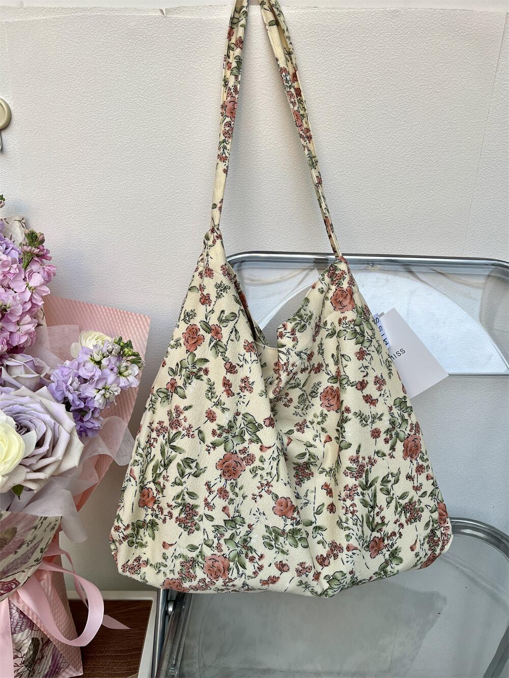 Leopard Print Floral Canvas Female White Shoulder Bags