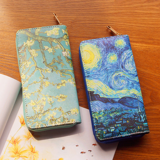 Women's Source Sunflower Printed Single Zipper Van Gogh Ladies Wallets