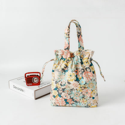 Floral Drawstring Printed Pocket Style Storage Shoulder Bags