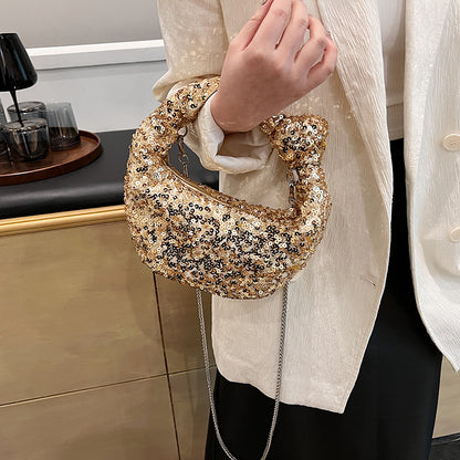 Women's Fashionable Sequins Knotted Horn Dinner Trendy Shoulder Bags