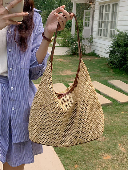 Sacs à bandoulière polyvalents en paille tissés à la main pour femmes, fourre-tout rétro tendance