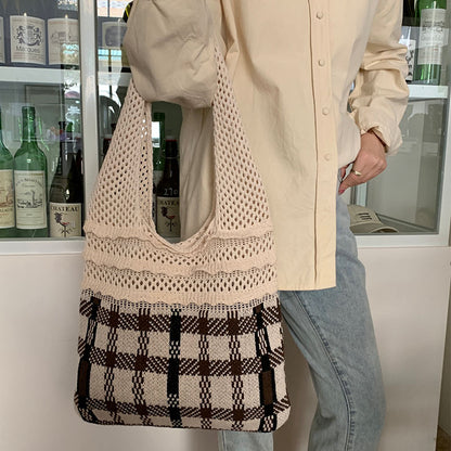 Women's Out Knitted Fashion Plaid Large Capacity Shoulder Bags