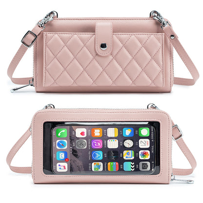 Sacs pour téléphone portable en cuir véritable pour femmes avec écran tactile et motif losange