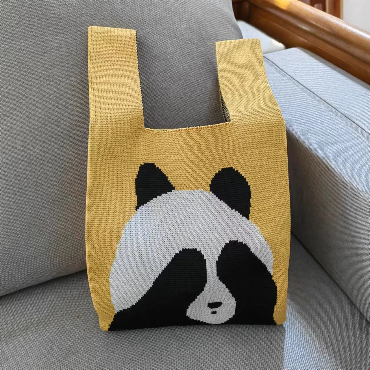 Sac fourre-tout tricoté Panda de grande capacité