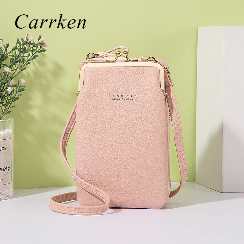 Korean Fashion Litchi Pattern Solid Color Phone Bags