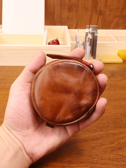 Women's Tanning Leather Retro Hand-rub Color Distressed Round Coin Purses