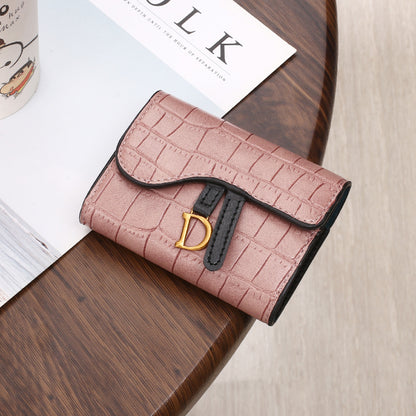 Women's Short Korean Crocodile Embossed Tri Fold Ladies Wallets