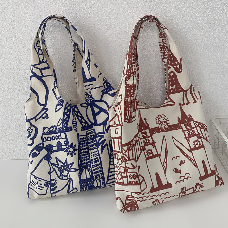 Sac à bandoulière en toile pour femme avec porte-livres de grande capacité