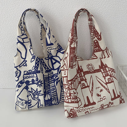 Sac à bandoulière en toile pour femme avec porte-livres de grande capacité