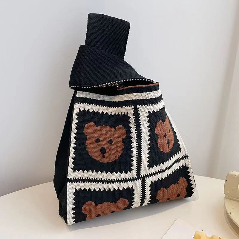 Sac fourre-tout fait main pour femme, joli sac tricoté polyvalent avec motif animal