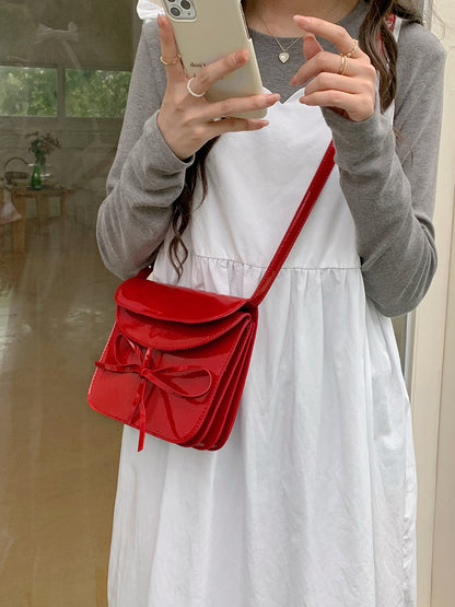 Design Korean Style Bow Patent Leather Crossbody Bags