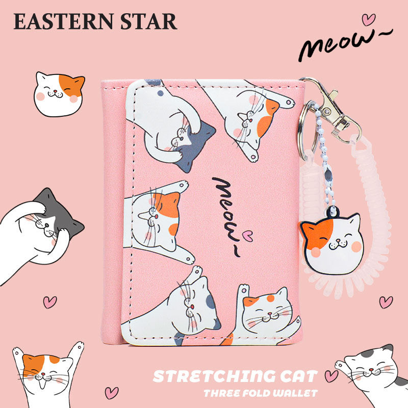 Cat Solid Color Simple Small Three Ladies Wallets