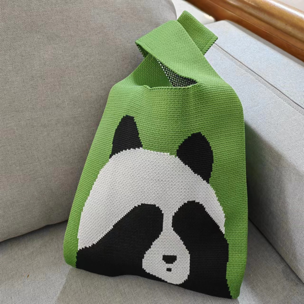 Sac fourre-tout tricoté Panda de grande capacité