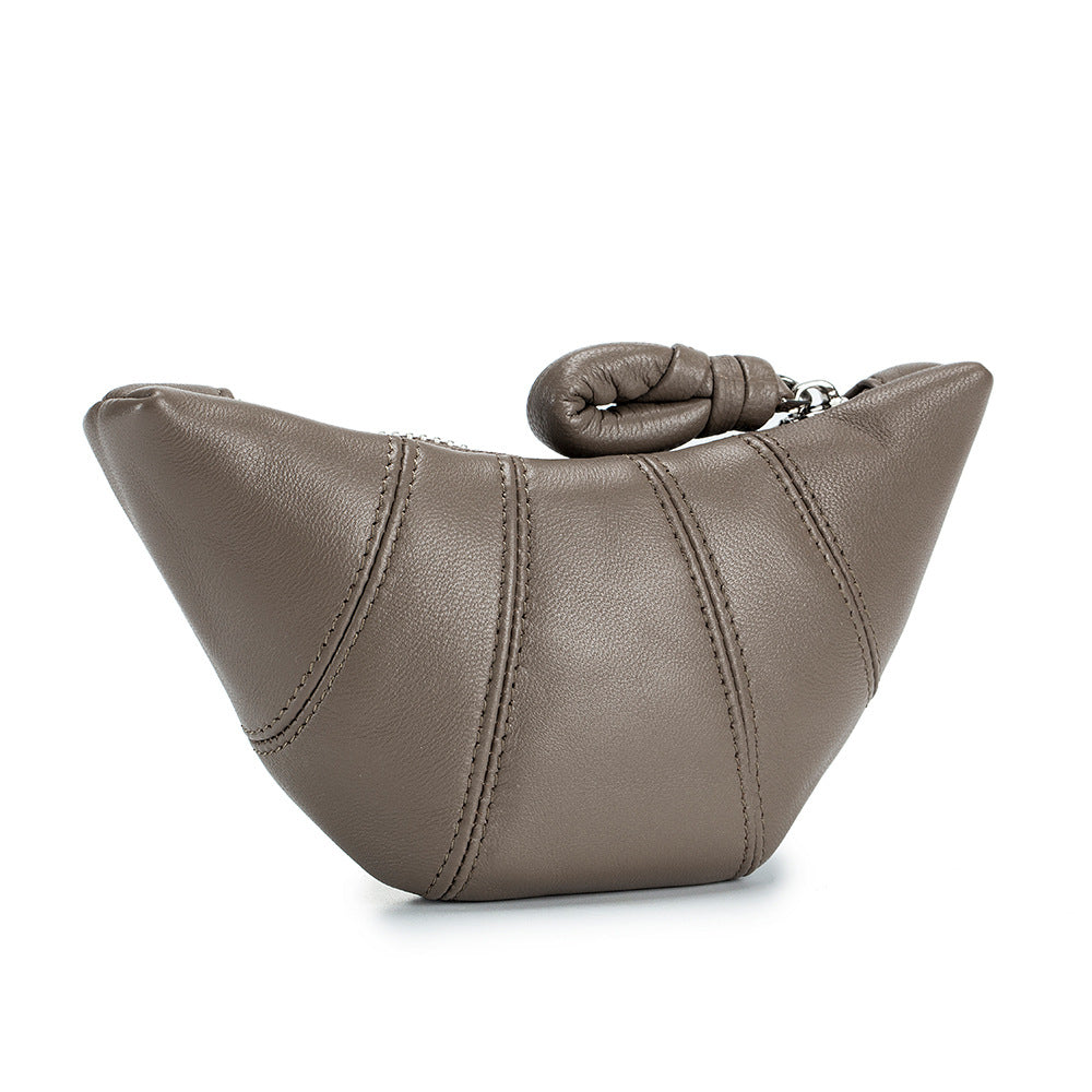 Porte-monnaie en cuir véritable pour femme en peau de mouton de niche High Sense Croissant