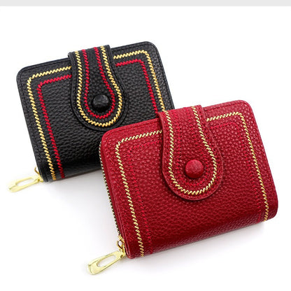 Women's Short Zipper Hasp Litchi Pattern Embroidered Ladies Wallets