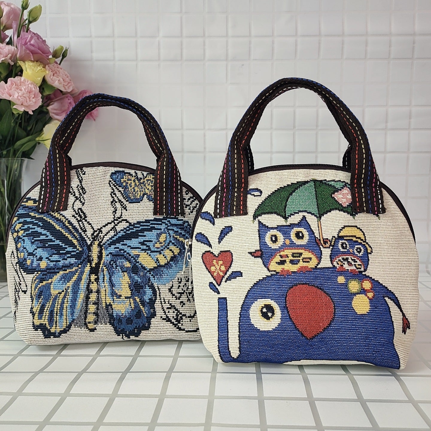 Canvas Embroidered Shell Shape Small Mobile Change Grocery Handbags