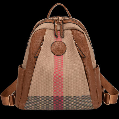 Women's Striped Large Capacity Fashion Soft Leather Backpacks