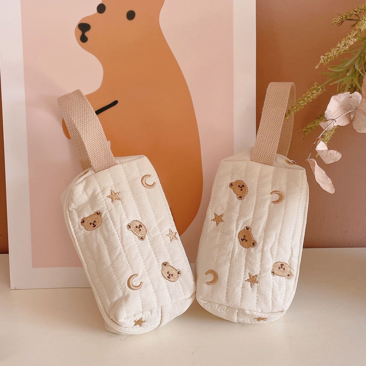 Bear Portable Stationery Quilted Cotton Wrist Cream Cosmetic Bags