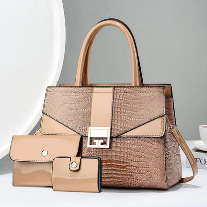 Women's Trendy Large Capacity Embossed Bright Leather Handbags