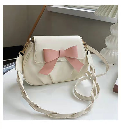 Women's Contrast Color Bow Pleated Fresh Western Shoulder Bags