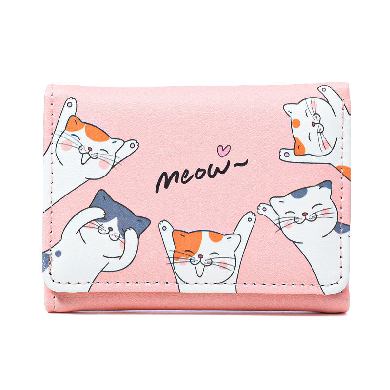 Cat Solid Color Simple Small Three Ladies Wallets