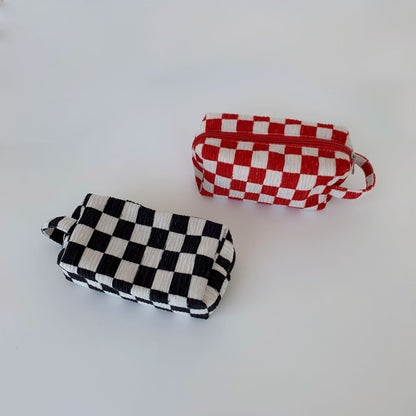 Black White Chessboard Grid Large Capacity Portable Storage Vintage Cosmetic Bags