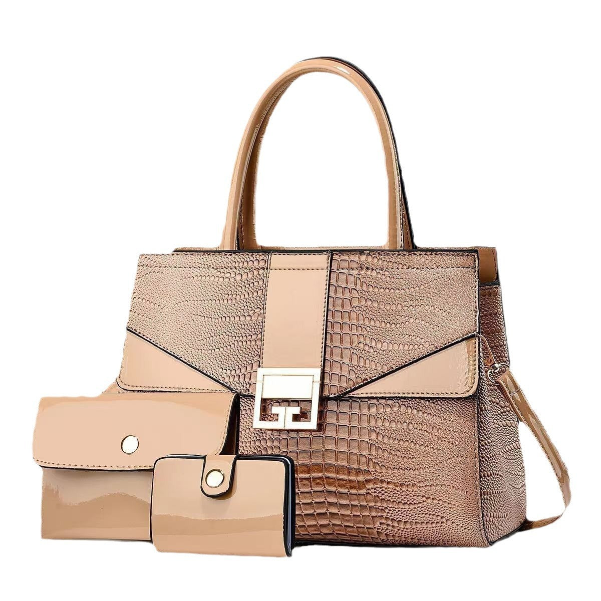 Women's Trendy Large Capacity Embossed Bright Leather Handbags