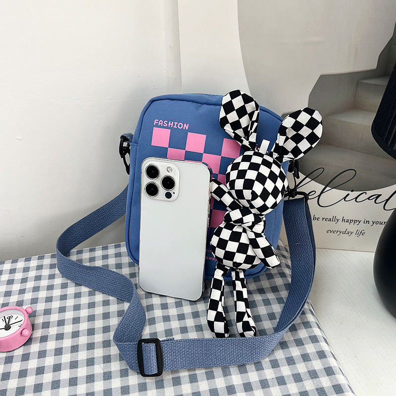 Women's Fashion Nylon Cute Rabbit Female Plaid Shoulder Bags