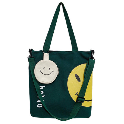 Sacs à bandoulière portables en toile pour femmes avec motif smiley frais et sucré