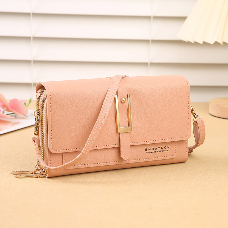 Women's Mobile Korean Stylish Versatile Zipper Solid Color Phone Bags