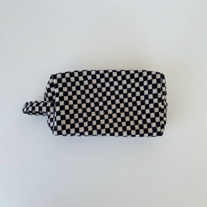 Black White Chessboard Grid Large Capacity Portable Storage Vintage Cosmetic Bags