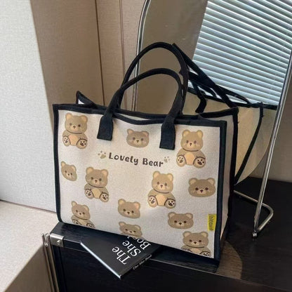 Women's Large Capacity Cartoon Bear Printed Mummy Shoulder Bags