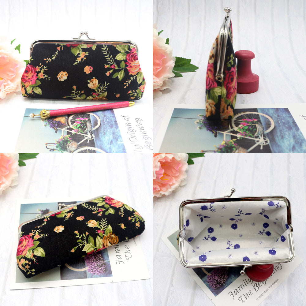 Women's Fabric Long Rose Canvas Printed Hand Ladies Wallets