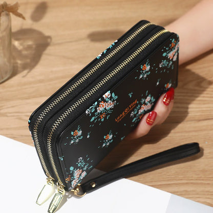 Women's Wild Double Zipper Korean Style Flower Ladies Wallets