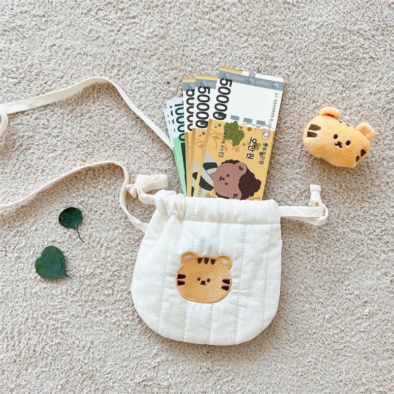 Porte-monnaie porte-bonheur pour enfants avec broderie petit ours tulipe