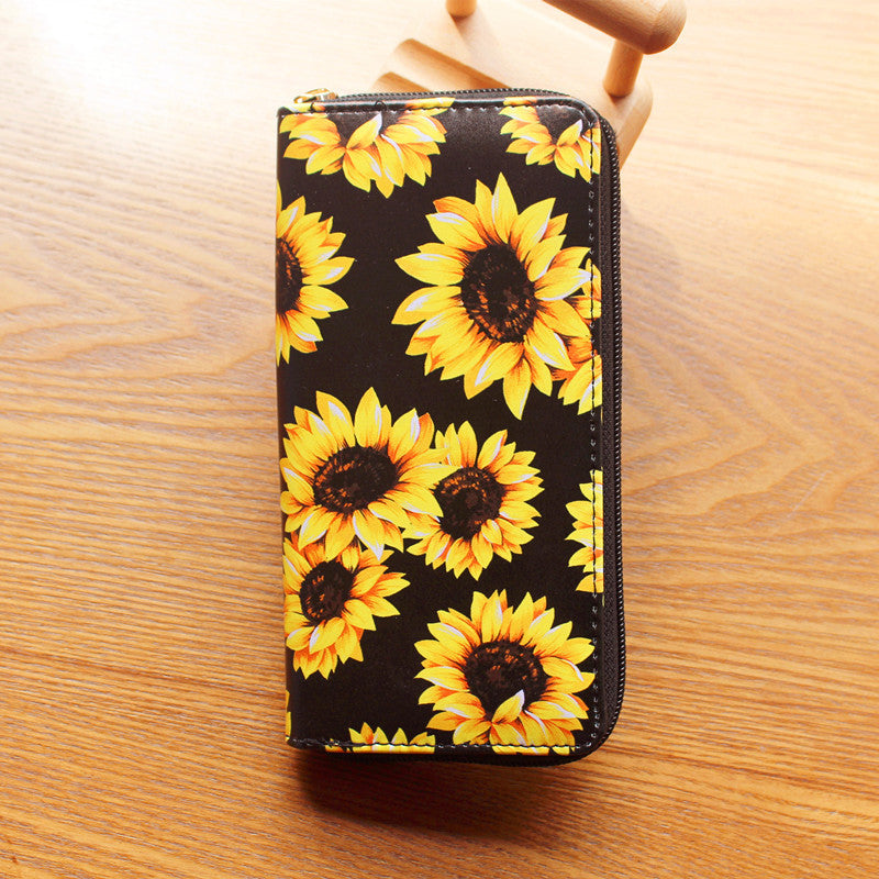 Women's Source Sunflower Printed Single Zipper Van Gogh Ladies Wallets