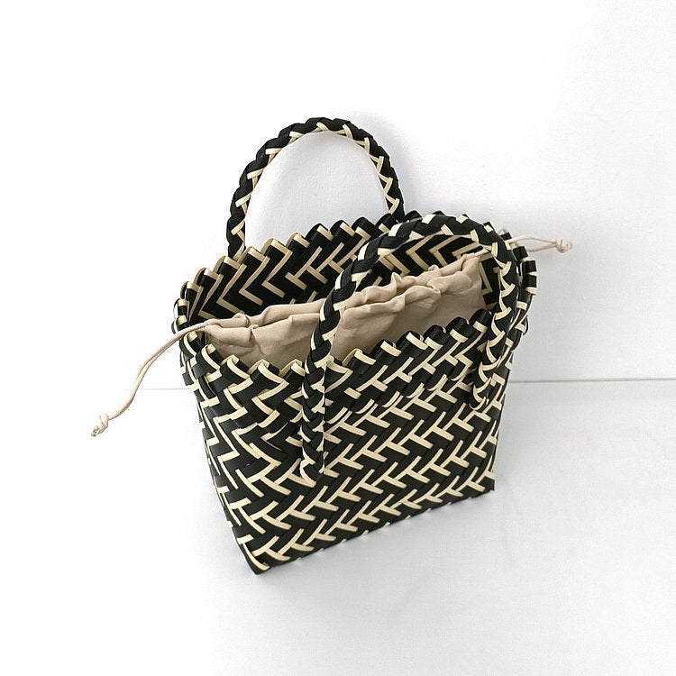 Women's Woven Color Matching Plastic Hand Gift Handbags