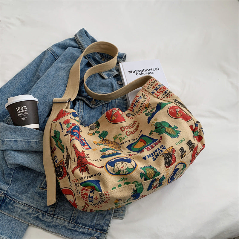 Fashion American Retro Printed Canvas Street Shoulder Bags