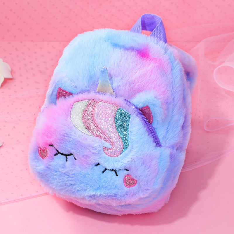 Sacs d'école pour adolescents en peluche avec licorne de dessin animé mignon pour les loisirs des élèves du primaire