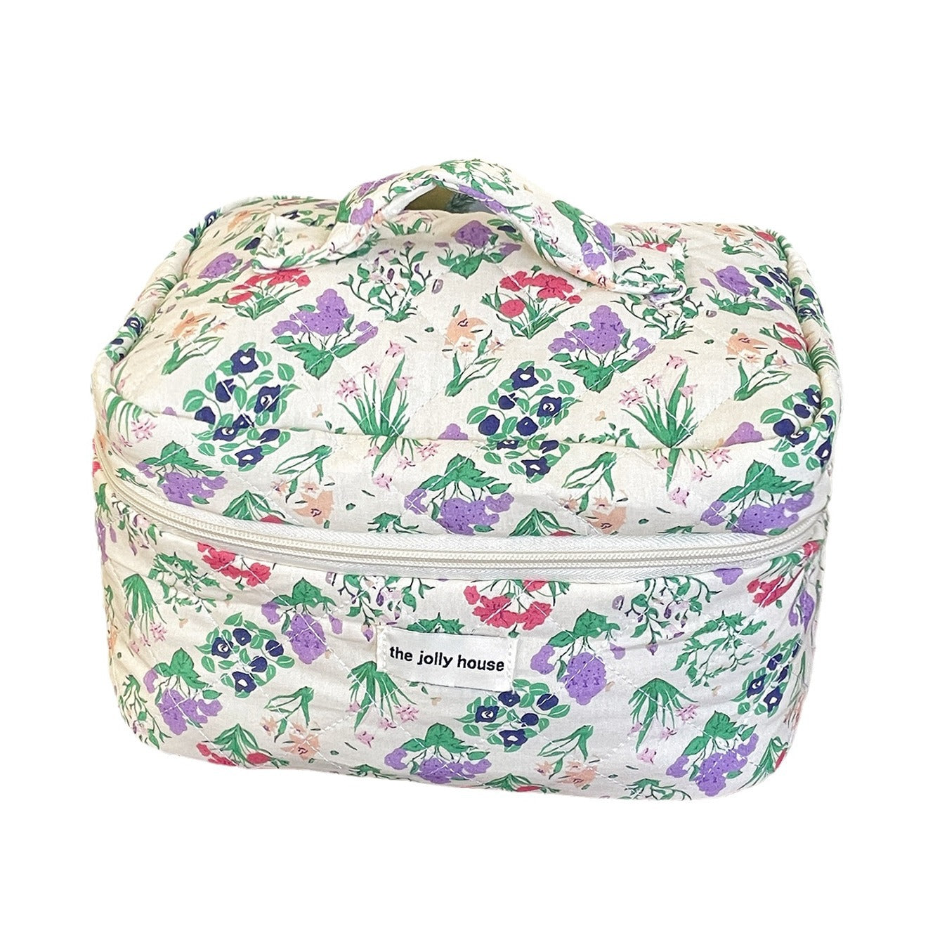 Trousse de toilette matelassée de grande capacité à motif floral rétro