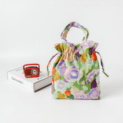 Floral Drawstring Printed Pocket Style Storage Shoulder Bags