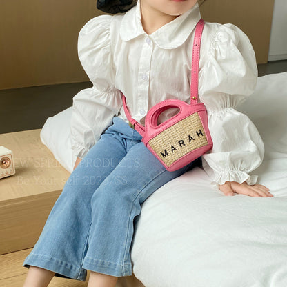 Children's Straw Embroidered Letters Mini Vegetable Basket Children's Shoulder Bags