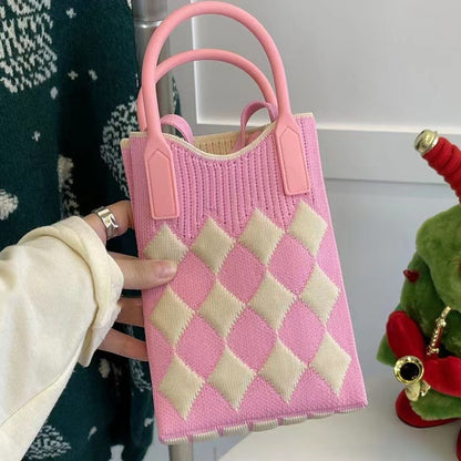 Mobile Knitted Large Capacity Totes Woolen Handbags