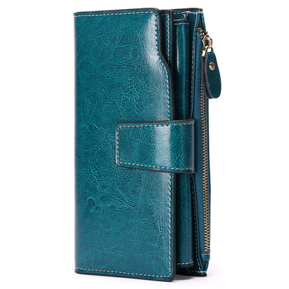 Women's Leather Long Korean Style Oil Wax Cowhide Ladies Wallets